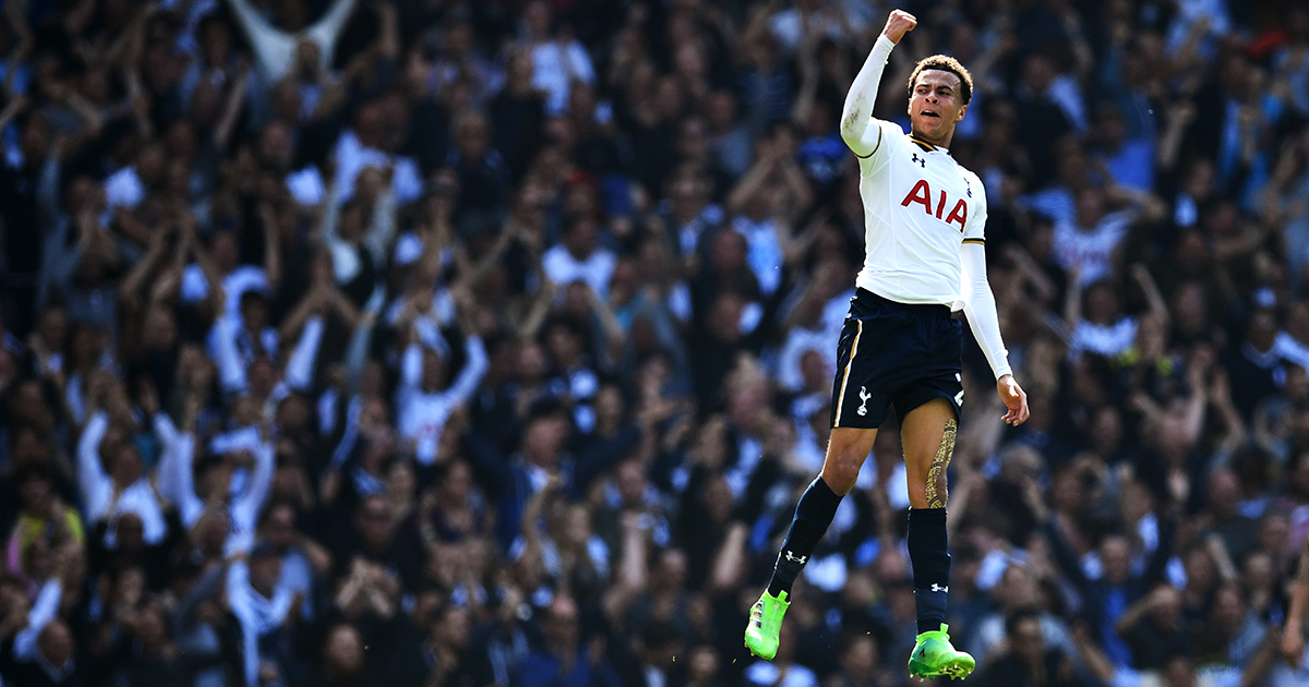 Dele Alli celebrates a goal for Spurs.